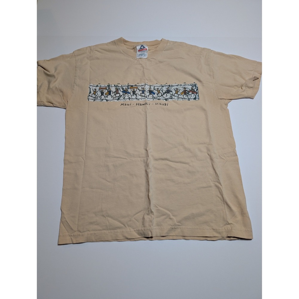 Vintage Alstyle Maui Hawaii Kauai‎ Snowboarding Graphic T-Shirt Tan Mens Large